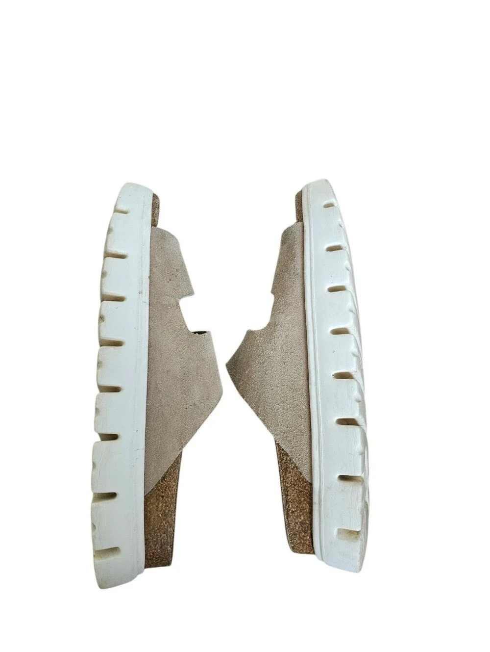 Papillio Birkenstock Platform Beige Suede Double-Buckle Slide Sandals EU 39